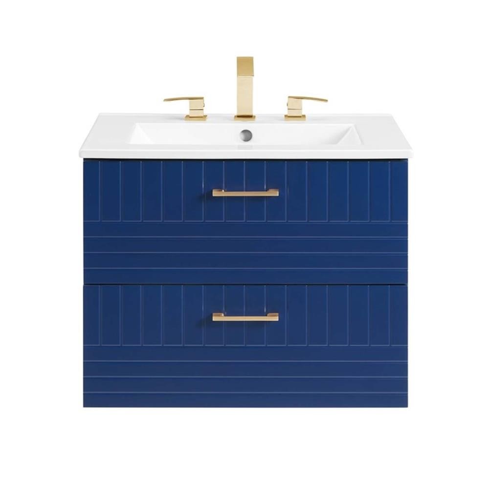 Pemberly Row 24″ Modern Wood/Ceramic Bathroom Vanity in Blue/White