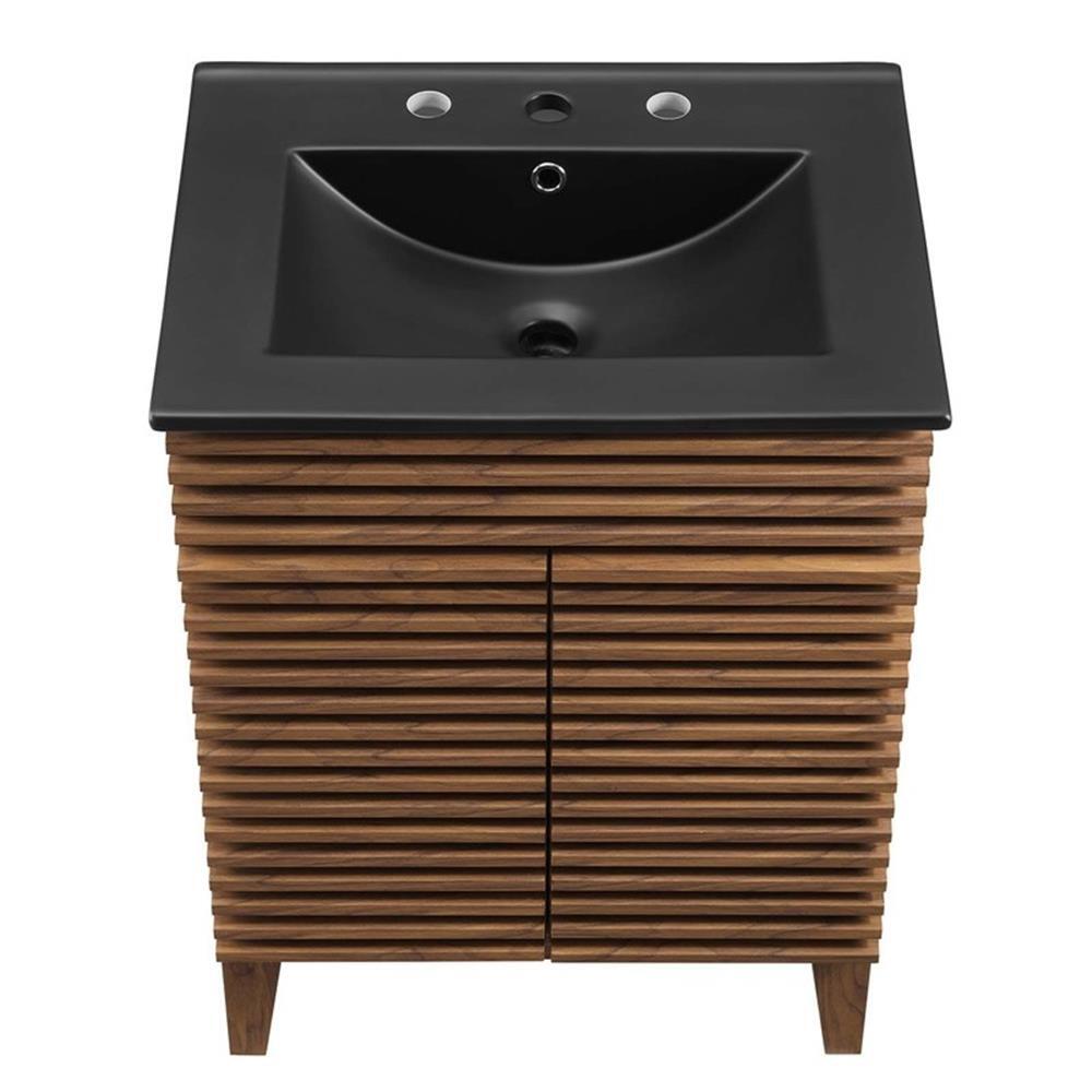 Modway Render 24″ Modern Wood Bathroom Vanity in Walnut/Black