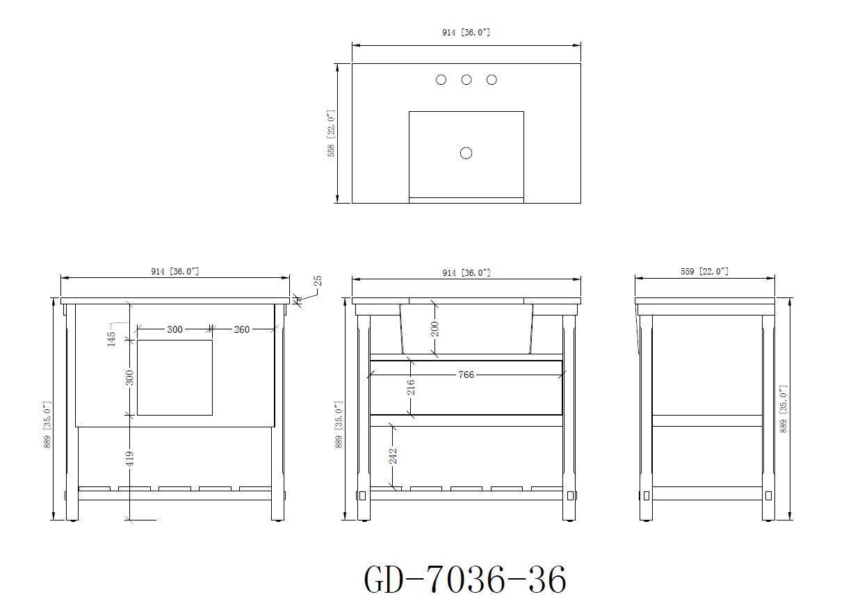 36 Inch Kendia Farmhouse Sink Bathroom Vanity – GD-7036-WT36-GT