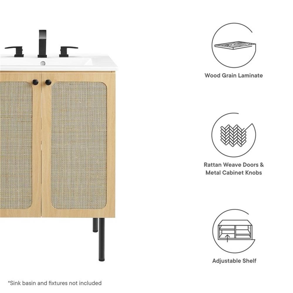 Pemberly Row 24″ Wood & Rattan Bathroom Vanity Cabinet in Oak