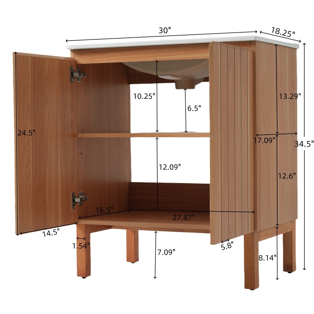 Bathroom Vanity with Ceramic Sink Features 2 Doors and Ample Storage Space
