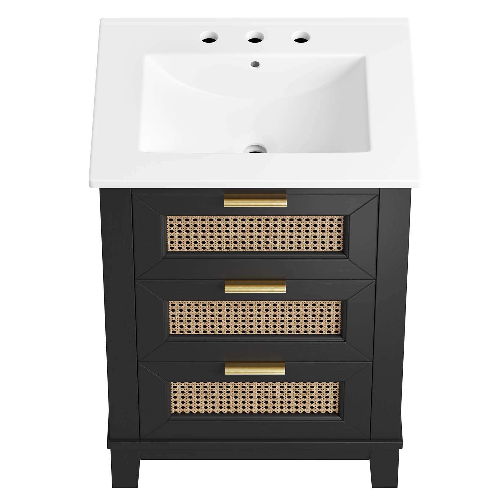 Modway Dixie 24” Solid Wood Bathroom Vanity in Black White