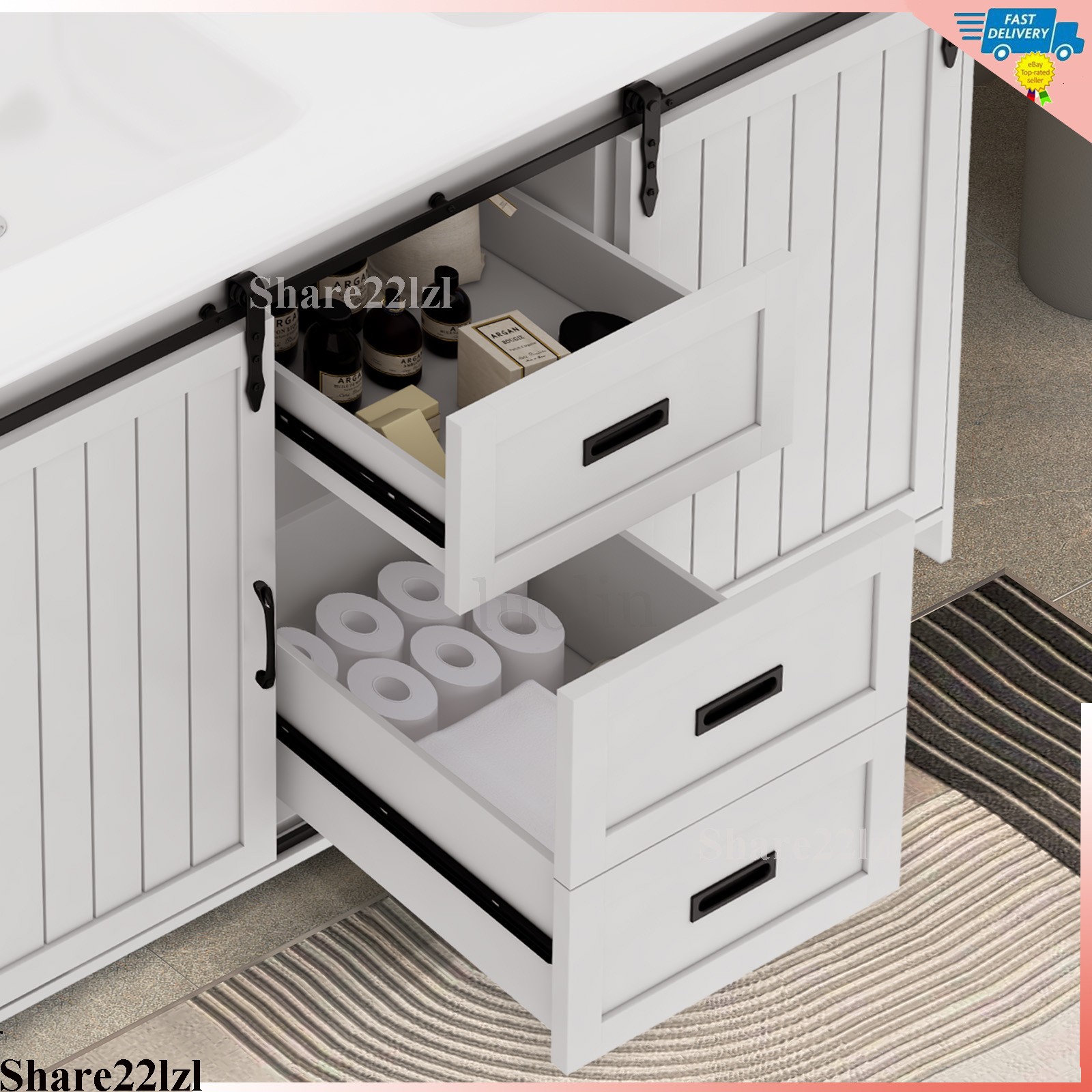 47″ Modern Bathroom Vanity Set with Double Vanities，Double Ceramic Sinks White