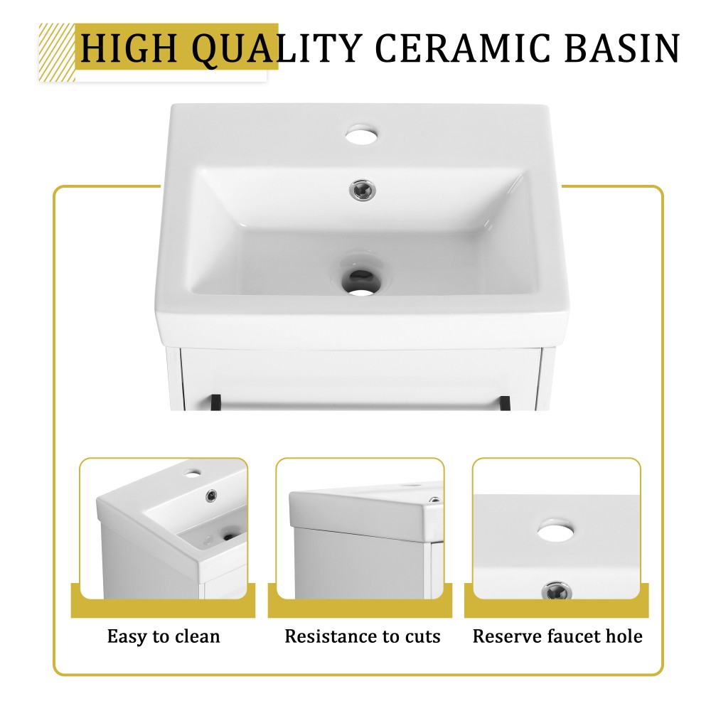 Floating Wall Mounted Bathroom Vanity W Ceramic Sink Soft Close Cabinet Door