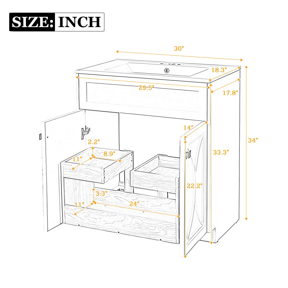 Bathroom Vanity W Ceramic Sink Combo Gold Handles