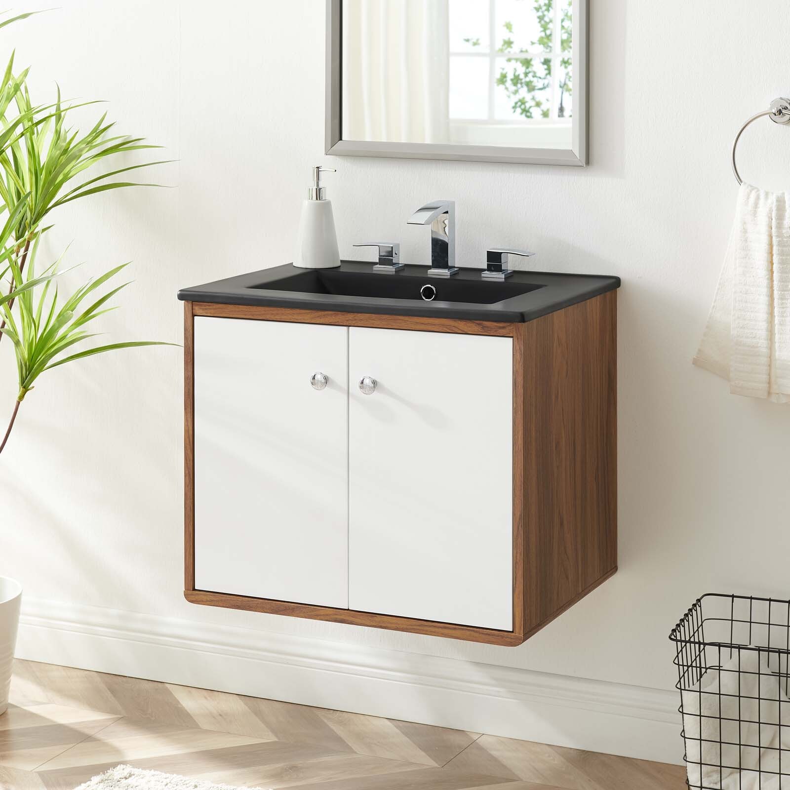 Modway Transmit 24″ Wall-Mount Bathroom Vanity In White Black