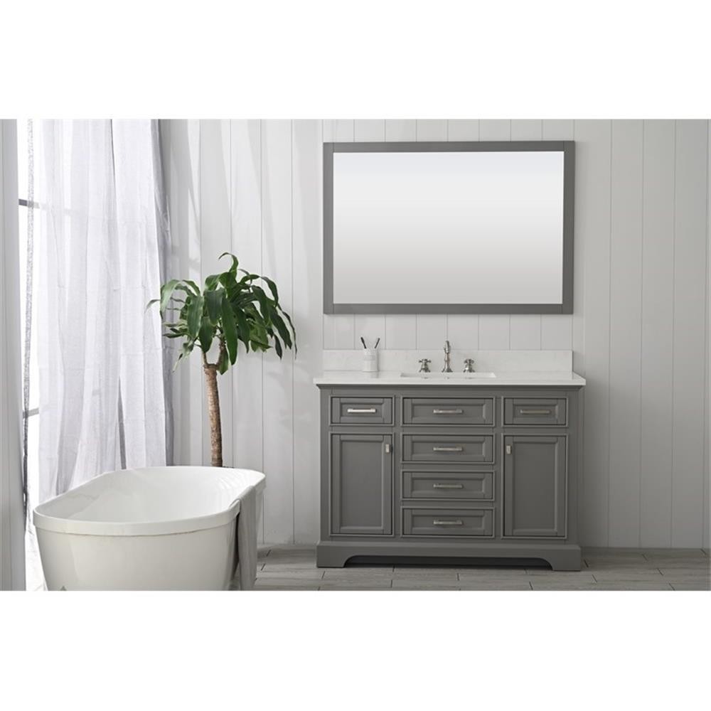 Pemberly Row Transitional 48″ Solid Birch Hardwood Single Vanity in Gray