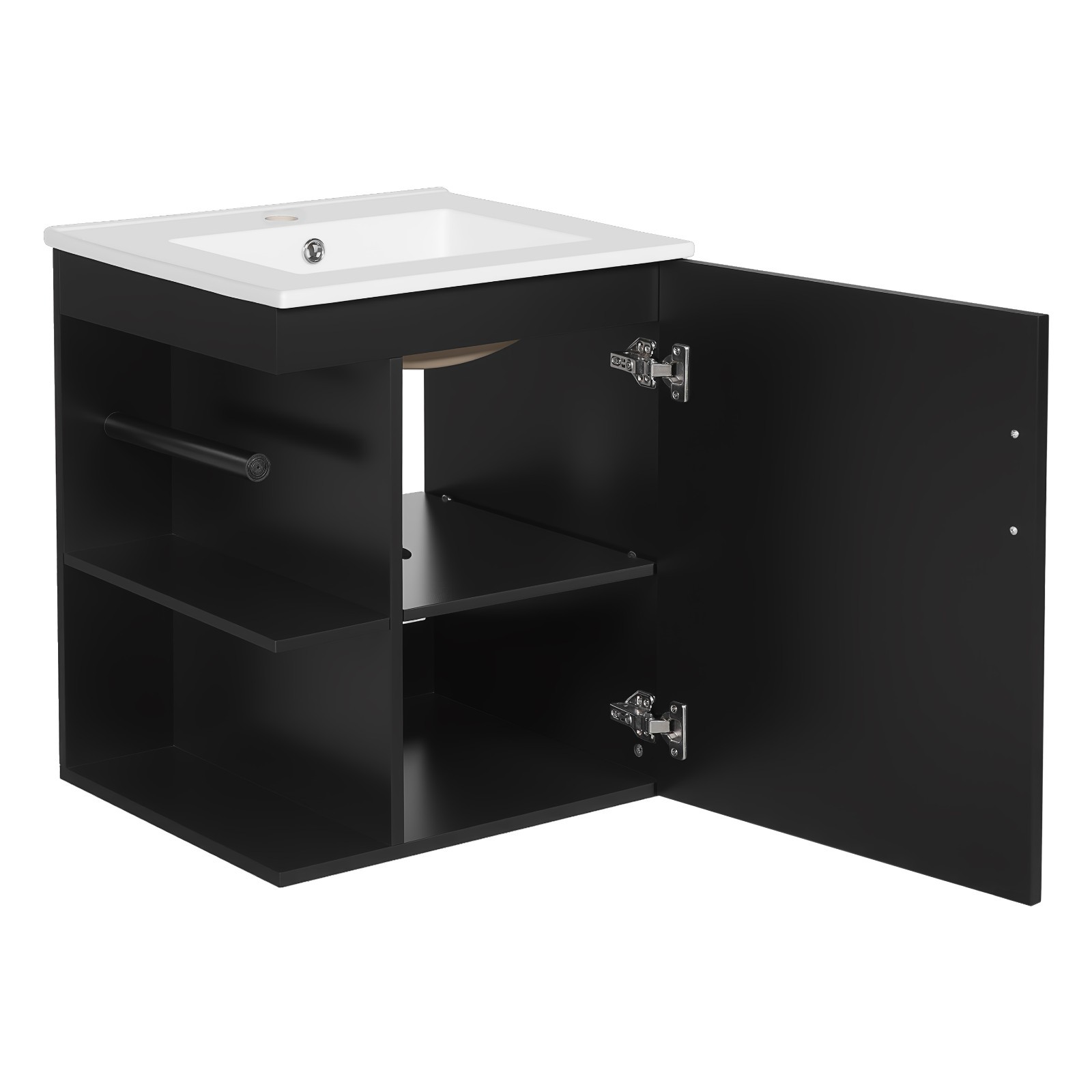20″ Wall Mounted Bathroom Vanity Storage Cabinet With Sink Door Open Shelves