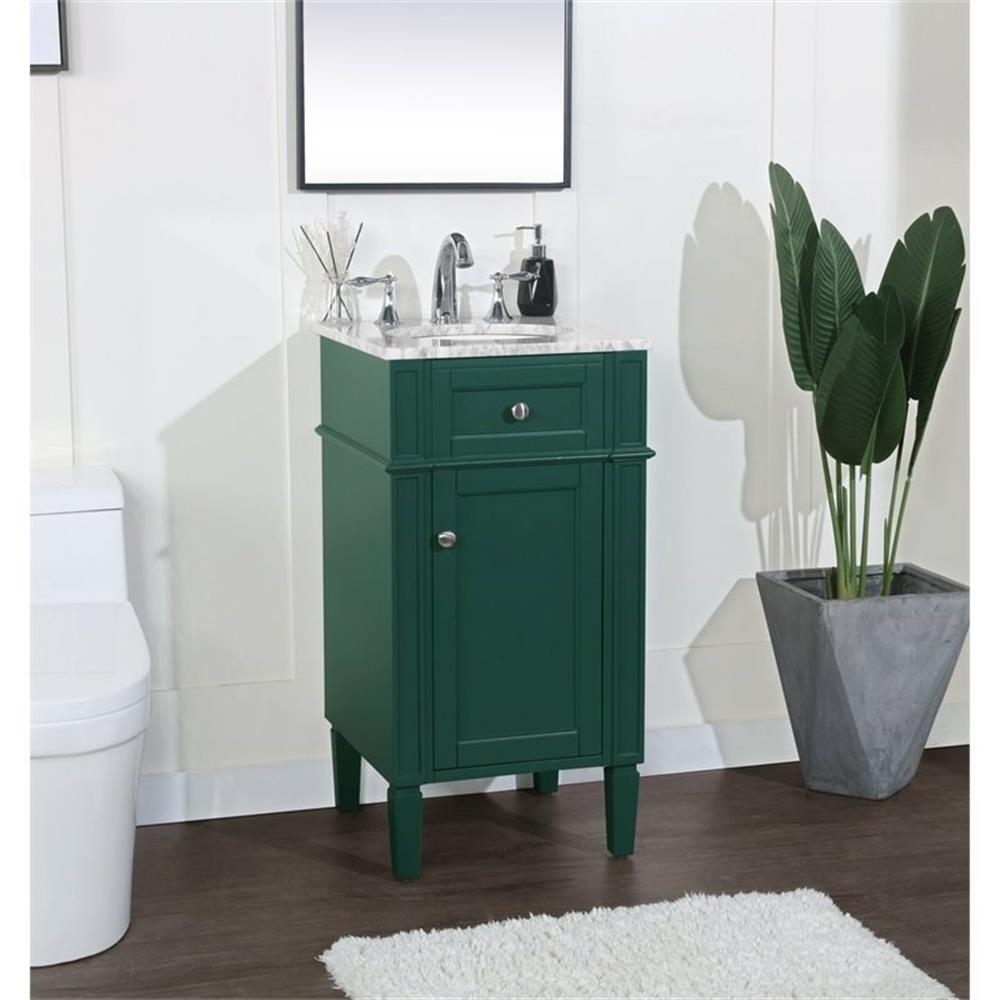 Elegant Decor Park Avenue 18″ Metal MDF Marble Single Bathroom Vanity in Green