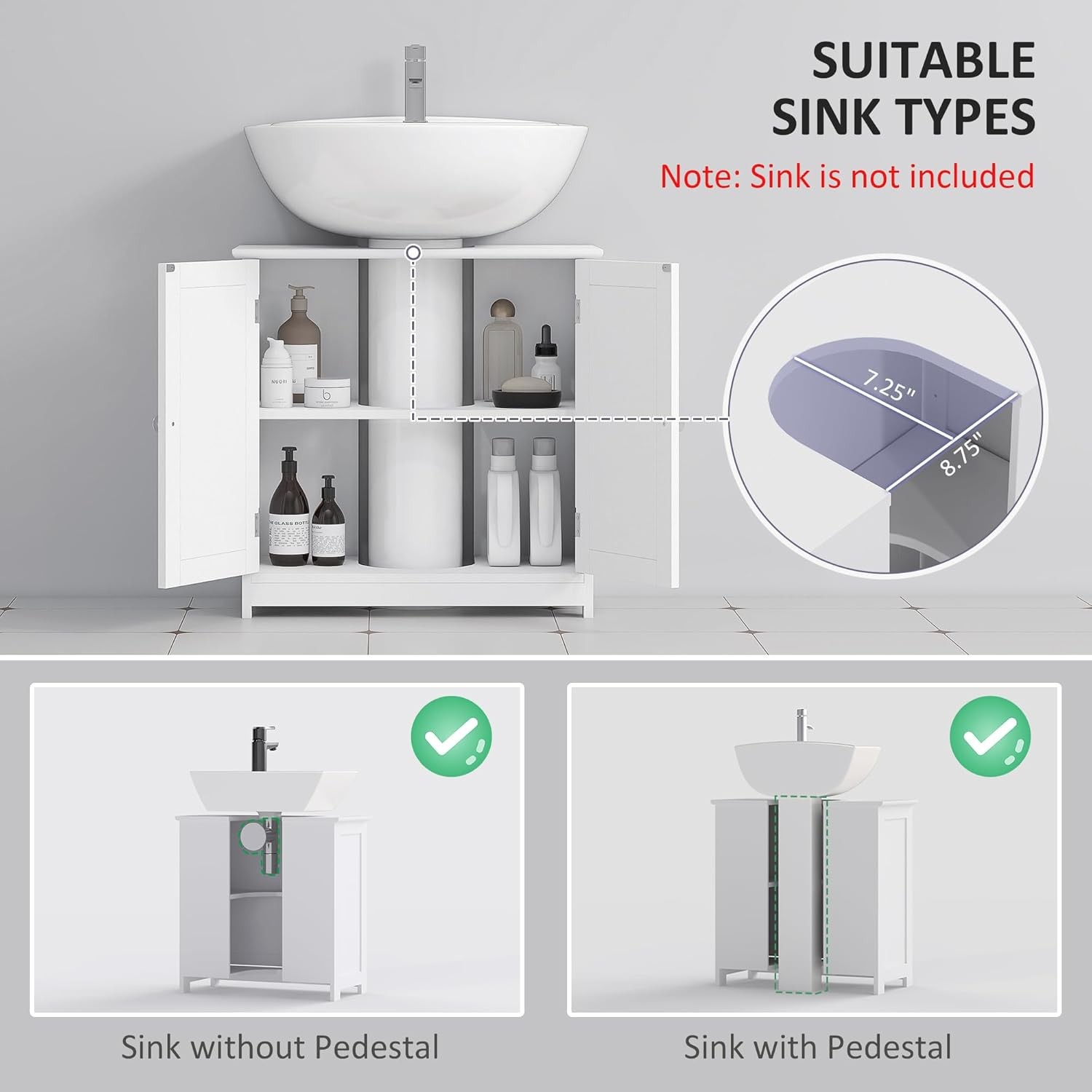 23.5″ Pedestal Sink Storage Cabinet Freestanding Bathroom Under Sink Cabinet W/