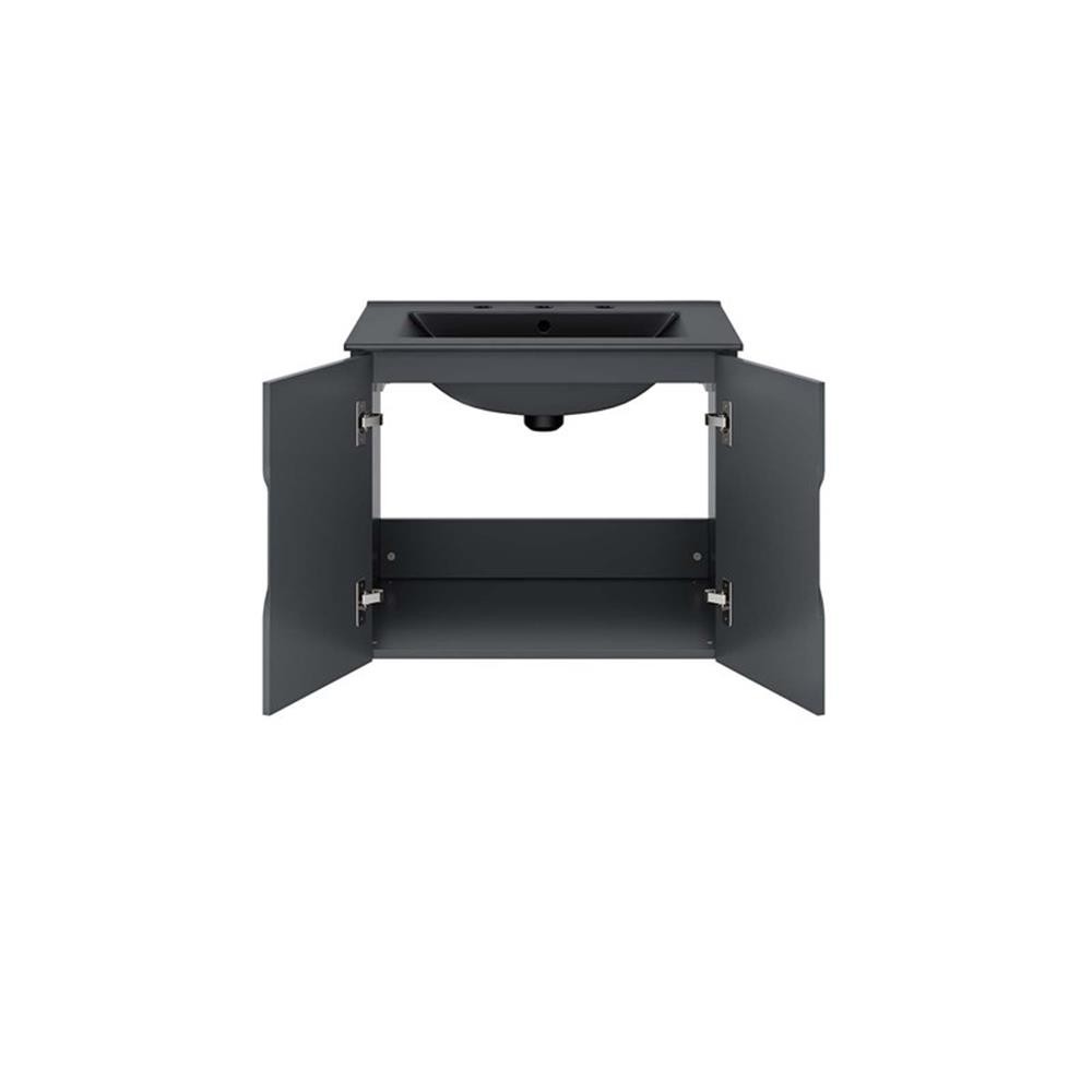 Pemberly Row 23″ Modern Wood/Ceramic Bathroom Vanity in Gray/Black