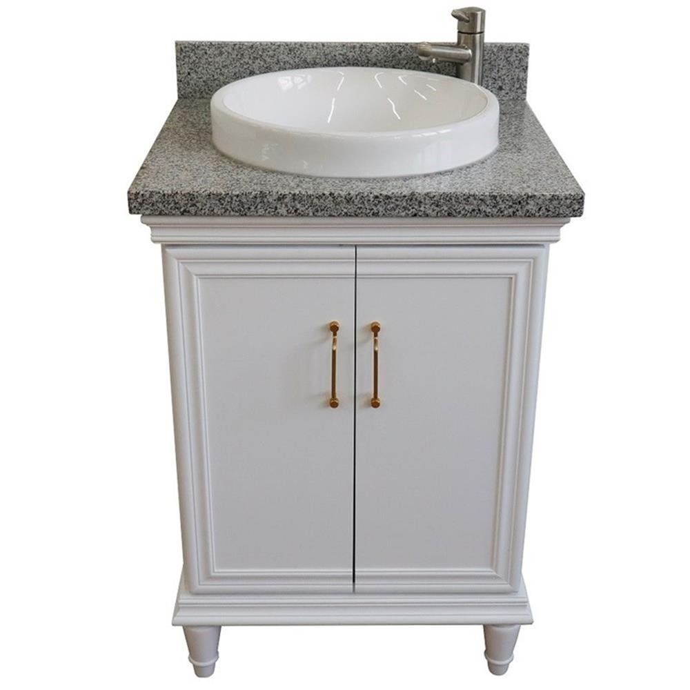 25 in. Single Wooden Vanity White with Gray Granite Round Sink