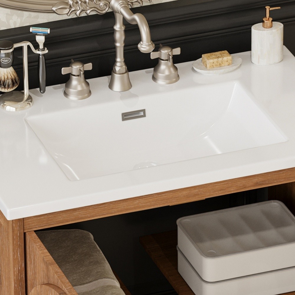 30 Inches Bathroom Vanity with Ceramic Sink, Vintage Rustic Bathroom Cabinet