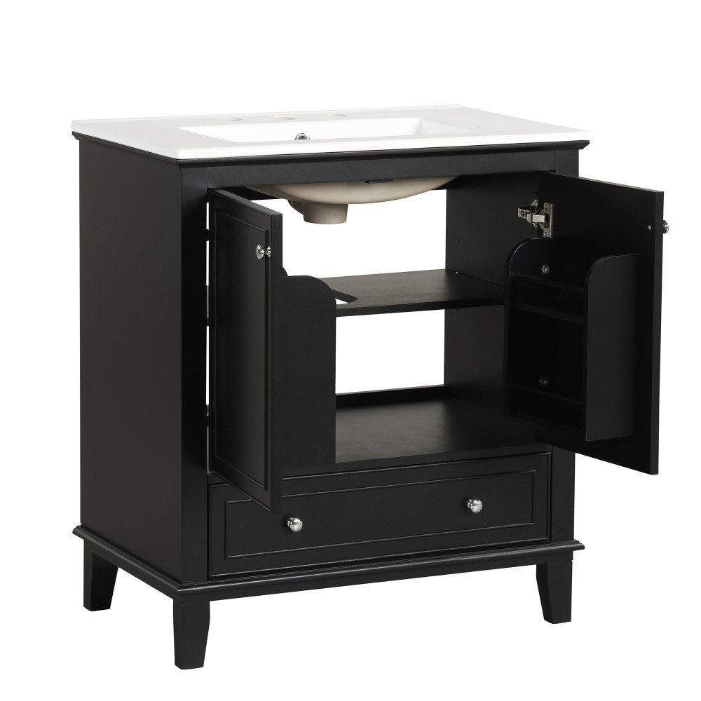 30 Inch Black Bathroom Vanity with Sink Combo Solid Wood MDF Bathroom Cabinet
