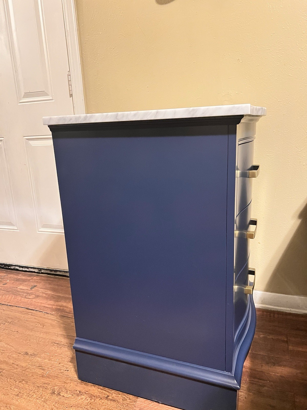 Blue Bathroom Vanity Marble Top Integrated Sink 3 Drawers Gold Metal Handles