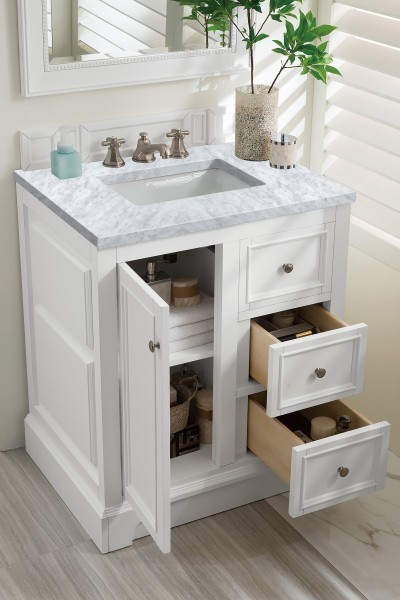 30″ James Martin De Soto 825-V30-BW-3CAR Vanity Cabinet Carrara Marble Top
