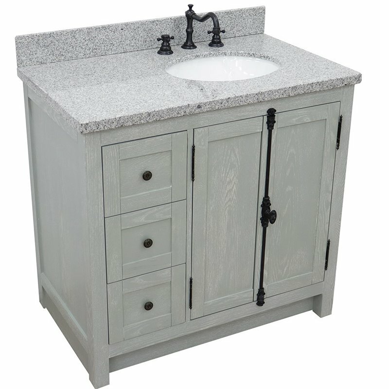 Plantation Solid Wood Vanity with Right Oval Sink in Gray Ash