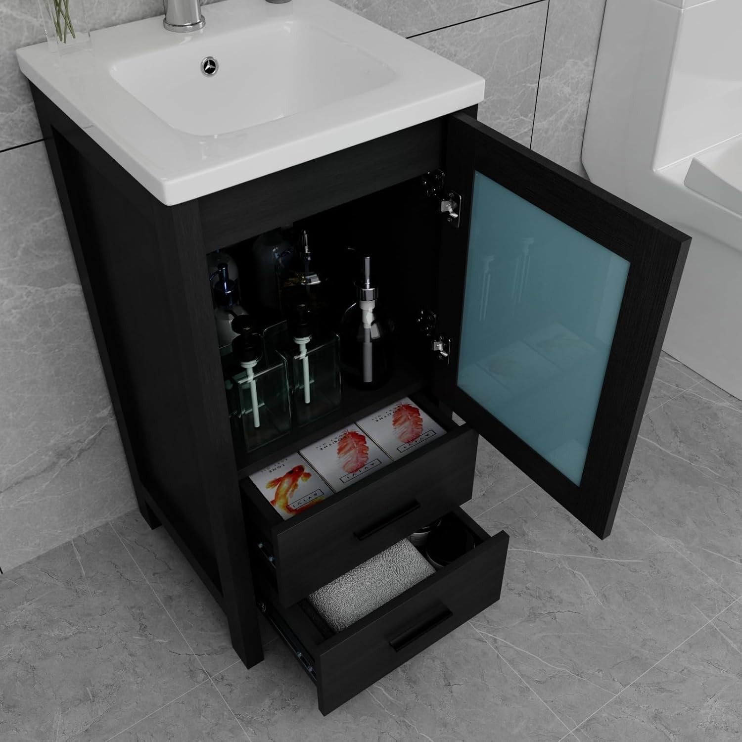 16 Inch Modern Bathroom Vanity with Sink, Single Bathroom Cabinet Vanity for