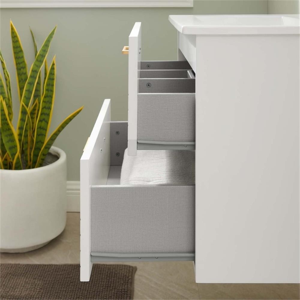 Pemberly Row 24″ Modern Wood/Ceramic Bathroom Vanity in White