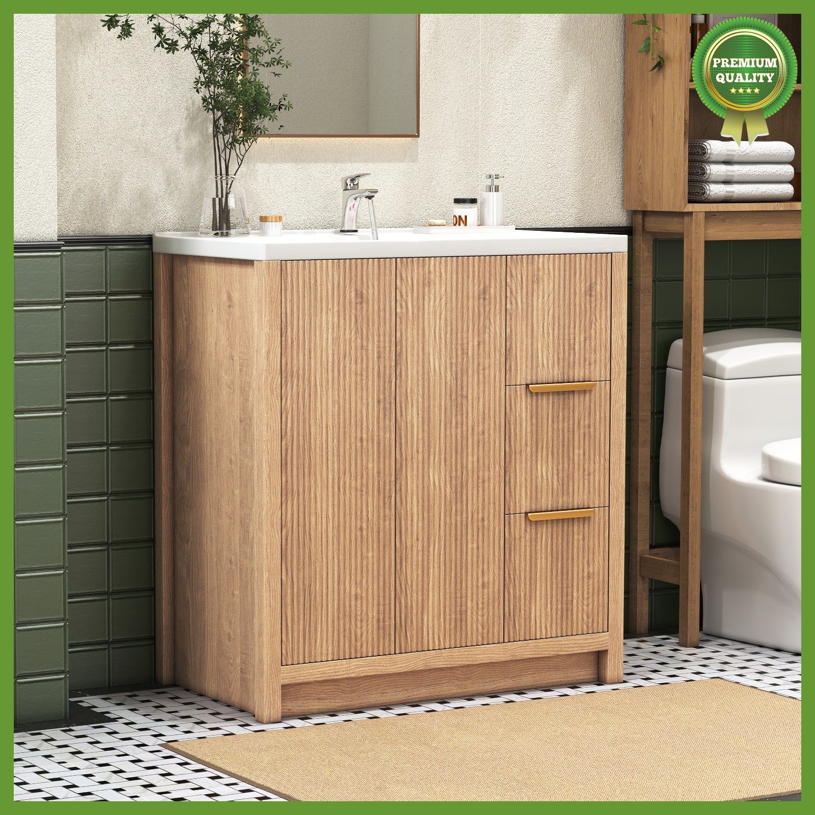 Bathroom Vanity Set,Sink Combo Storage Cabinet Solid Wood Frame Soft-close Doors