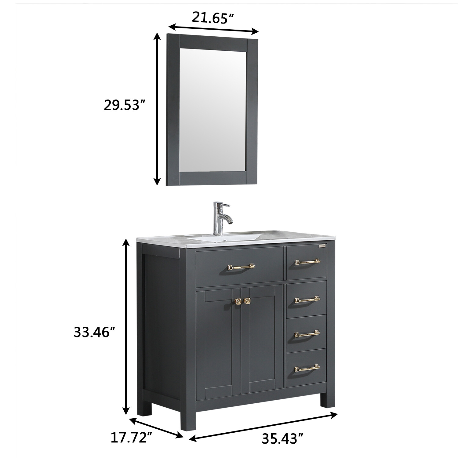 Wonline 36″ Bathroom Vanity Gray Cabinet & Ceramic Vessel Sink Shaker Vanity Set