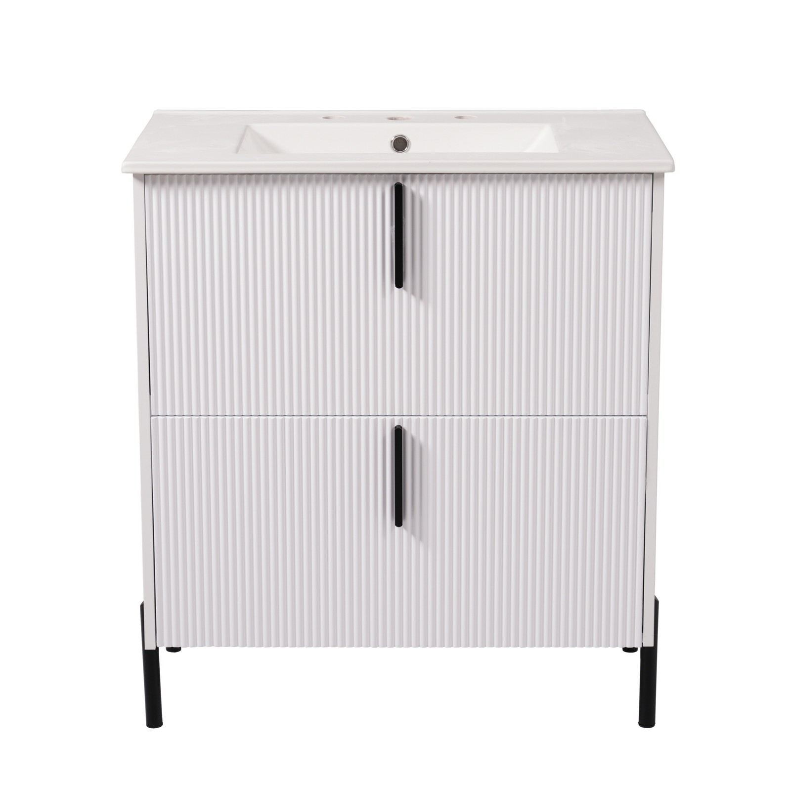 30″ White Bathroom Vanity with Ceramic Sink & Soft Close Drawers