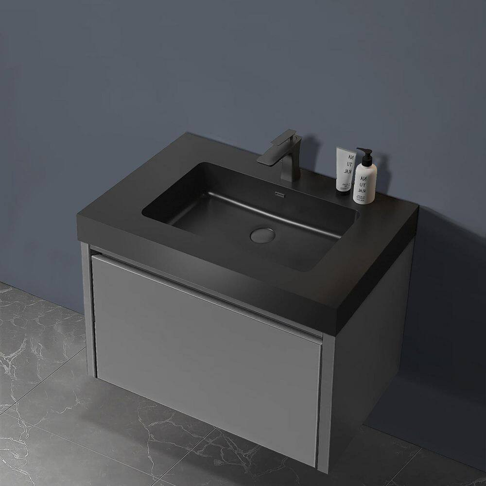 29.9 In. Drop-In Bathroom Sink in Matte Black Quartz Vanity Top