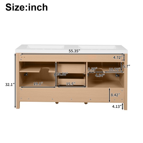 59.3″ Bathroom Vanity with Solid Wood Frame & MDF Cabinet,Double SMC Resin Sink