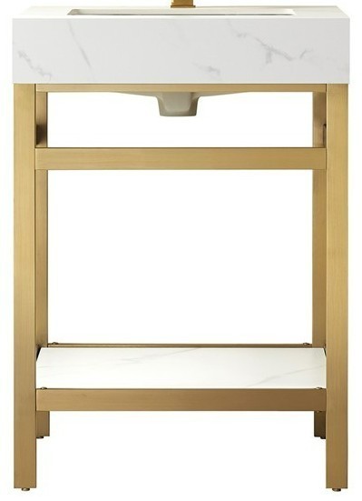 Vinnova 702524-CAB-BG Bath Vanity with White Sintered Stone&Brushed Gold Frame
