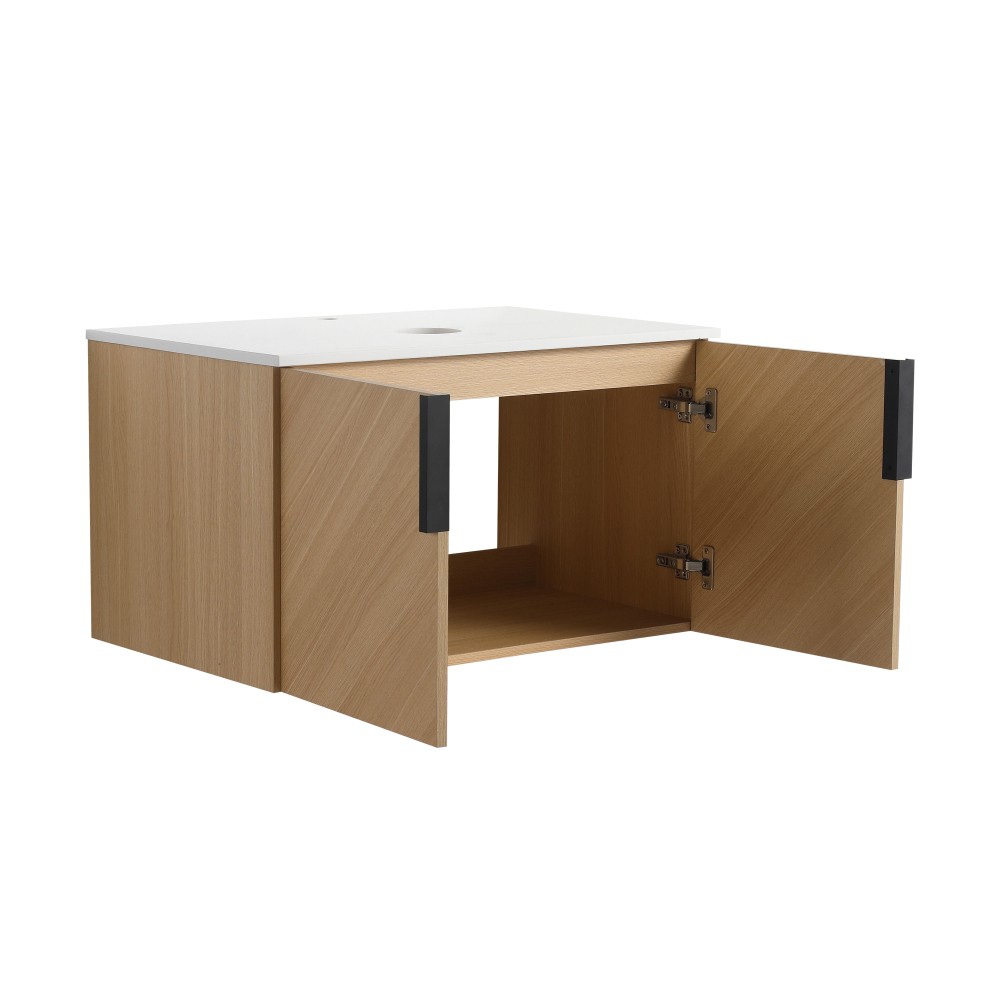 Vanity with Sink and Stone Countertop Features 2 Soft-Close Doors