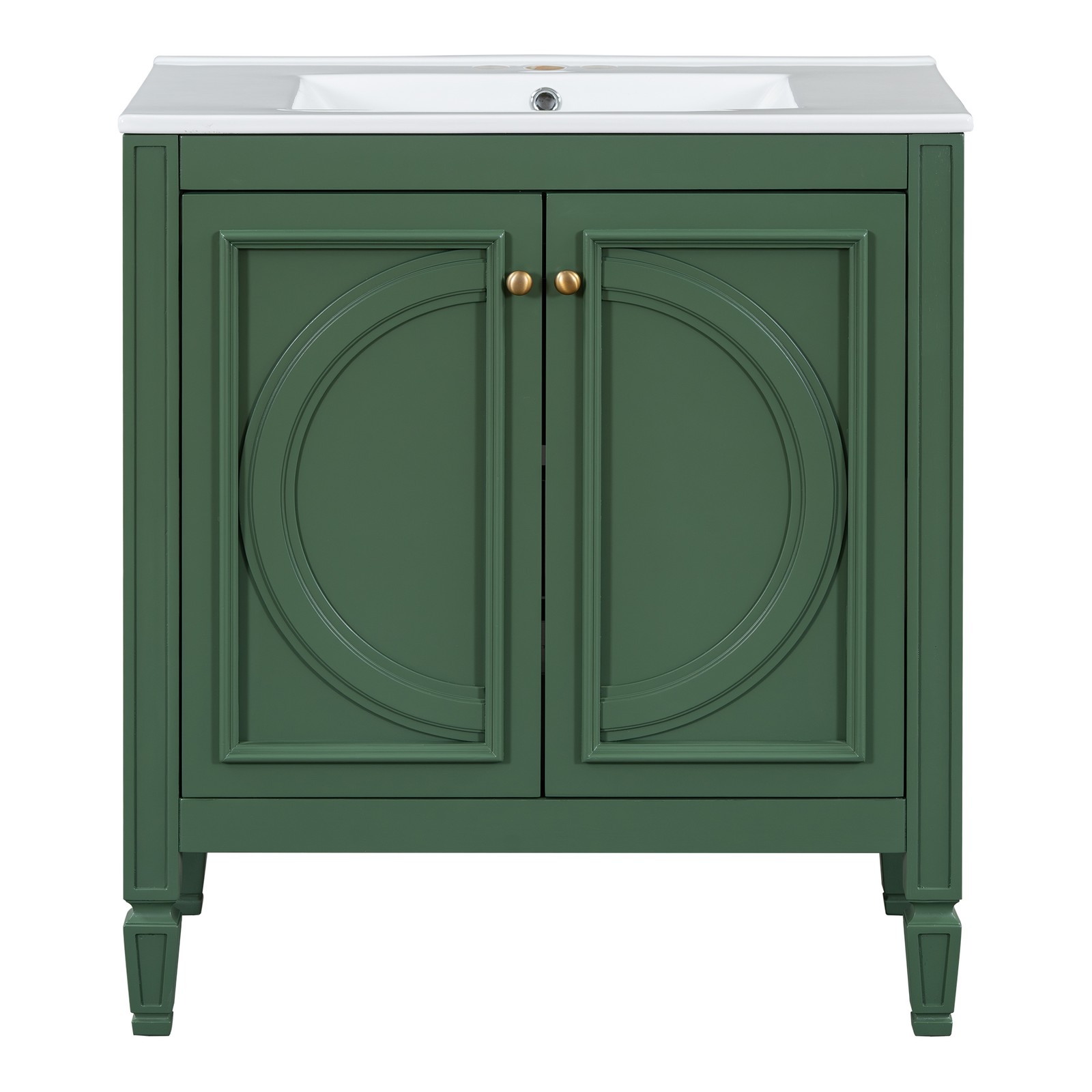 30″ Bathroom Vanity with Ceramic Sink, Two Doors & Drawer, Green