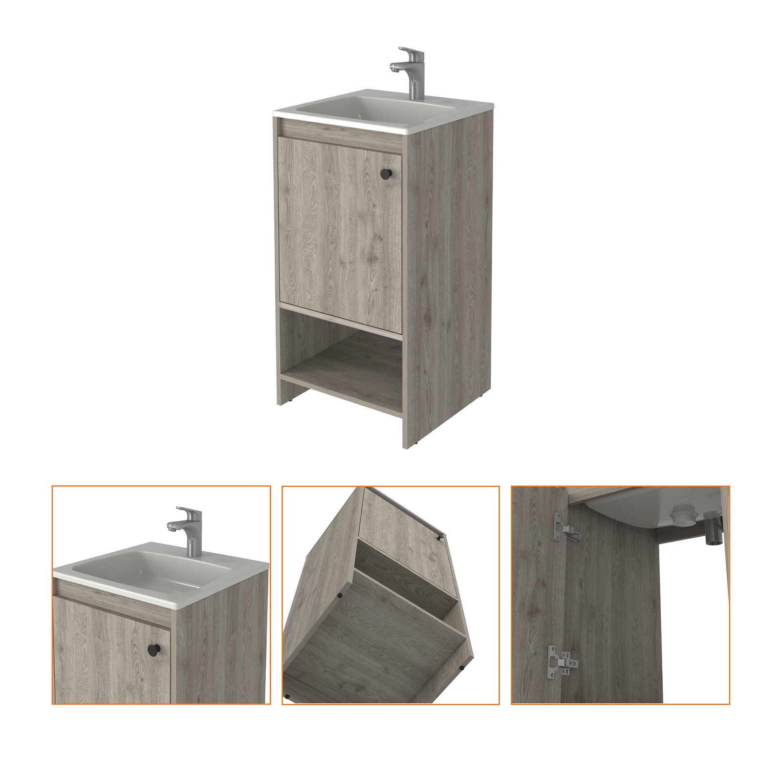 Malibu Single Sink Bathroom Vanity Combo, 45″W, Light Gray