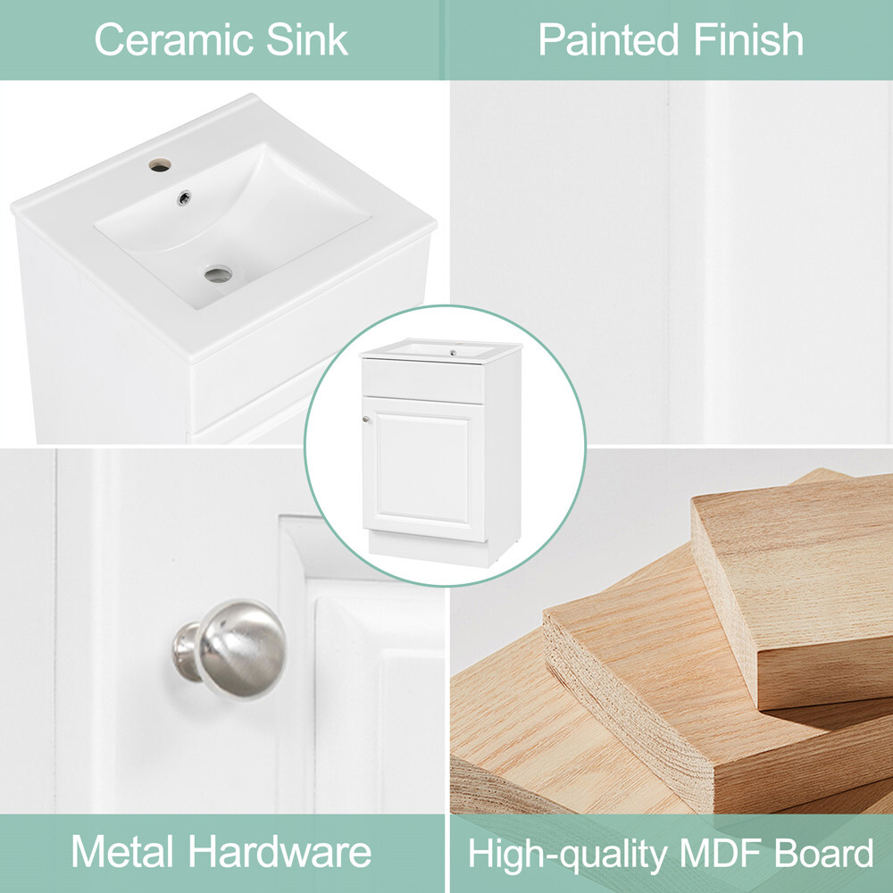 20″ Bathroom Vanity w/Sink, Freestanding Vanity Storage Cabinet,Adjustable Shelf