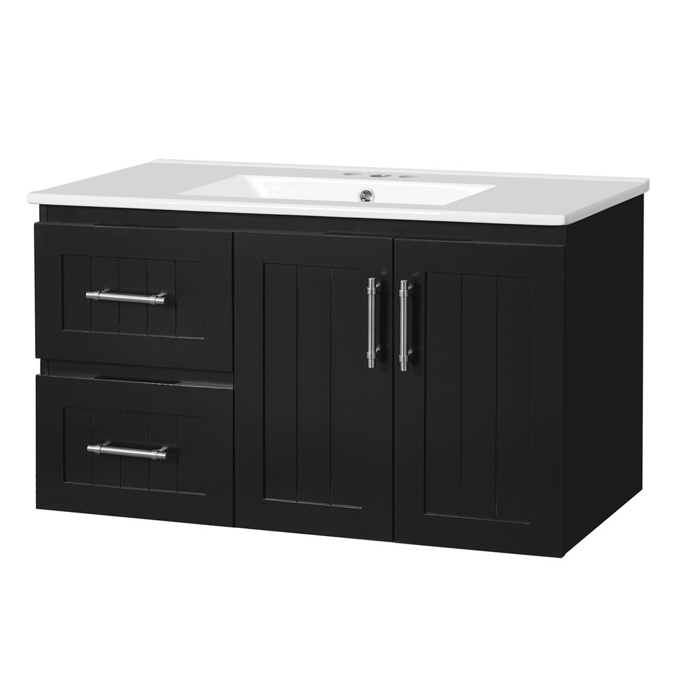 36″ Wall Mounted Bathroom Vanity w/Sink,Floating Vanity Cabinet,2 Drawers, Doors