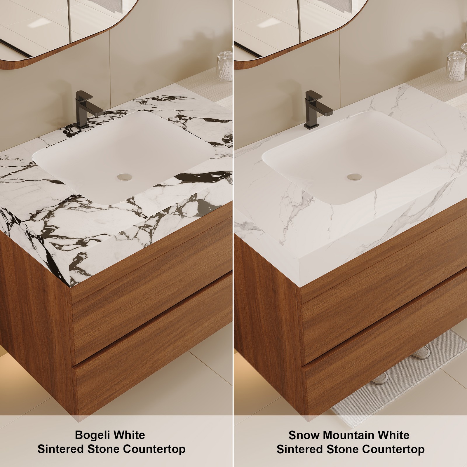 Floating Bathroom Vanity with Faux Marble Top and Ceramic Undermount Sink 29.9″