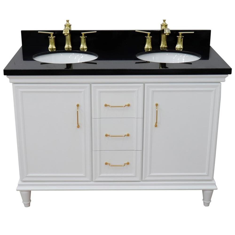 49 in. Double Wooden Vanity White with Black Galaxy Oval Sink