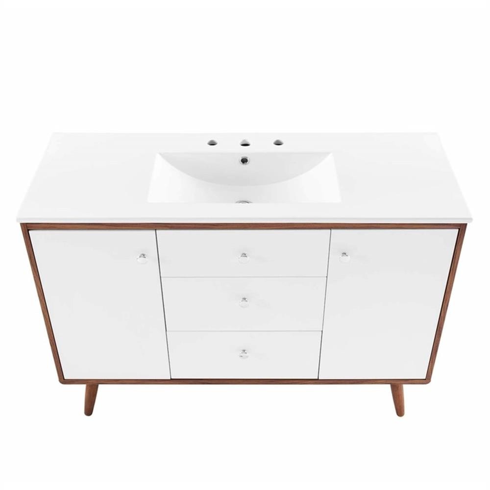 Pemberly Row 47″ Modern Wood Single Sink Bathroom Vanity in Walnut/White