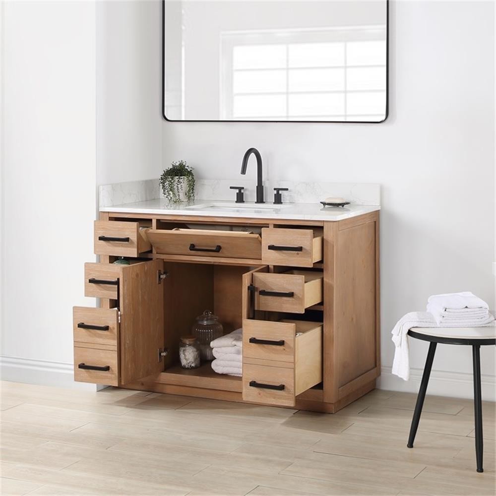 Pemberley Row Solid Wood Light Brown Vanity Rectangular 48″ Unassembled