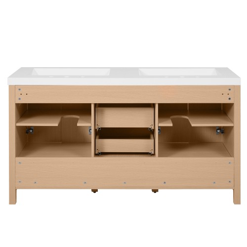 59.3″ Bathroom Vanity with Solid Wood Frame & MDF Cabinet,Double SMC Resin Sink