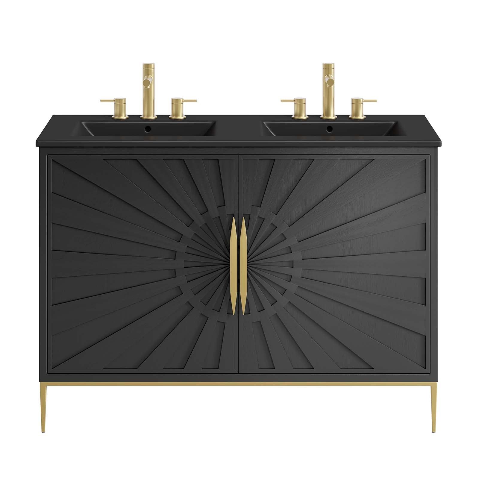 Modway Awaken 48″ Solid Wood and MDF Double Sink Bathroom Vanity in Black