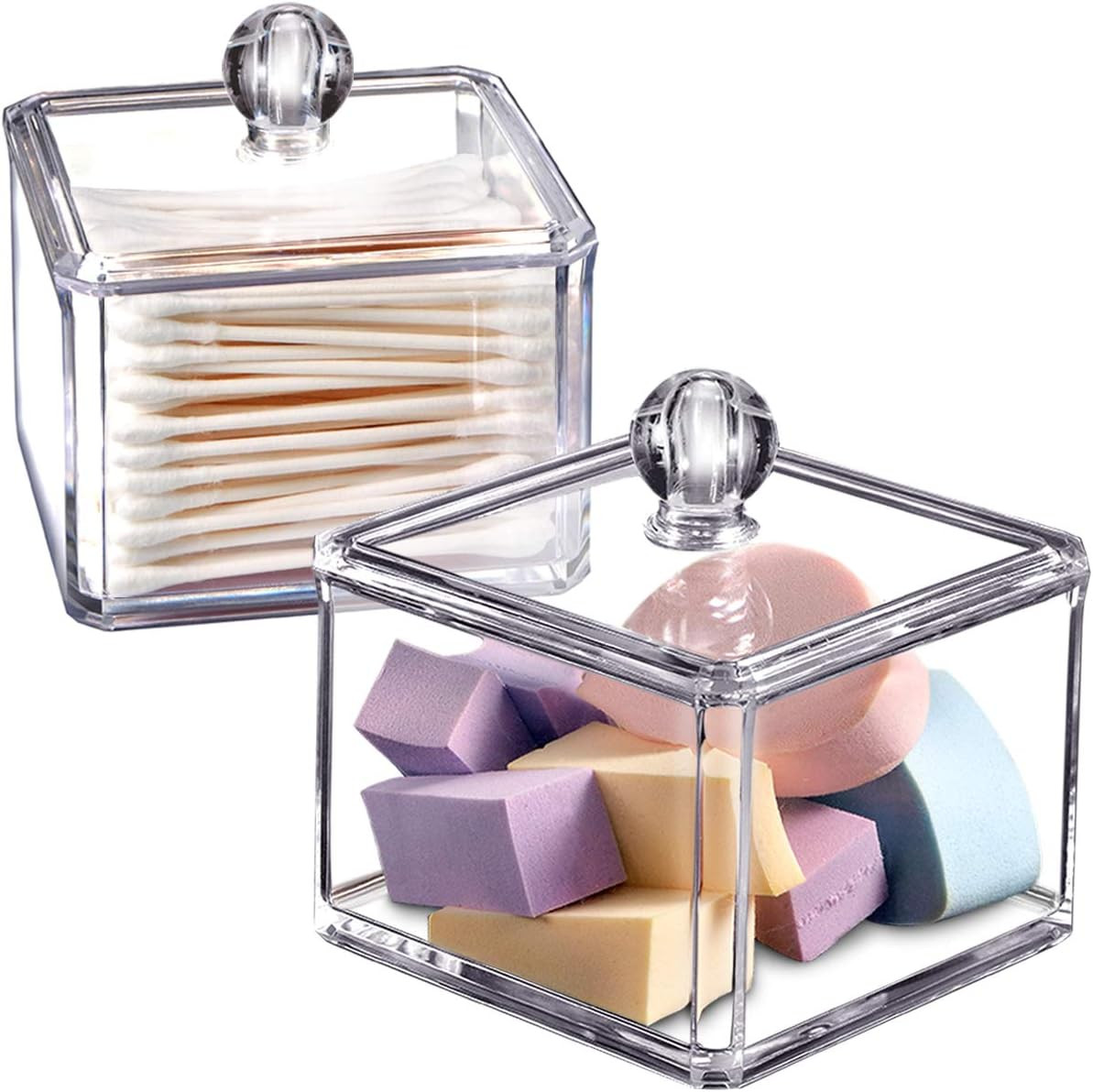 Modern Square Qtip Holder Acrylic Bathroom Vanity Countertop Storage Organizer C