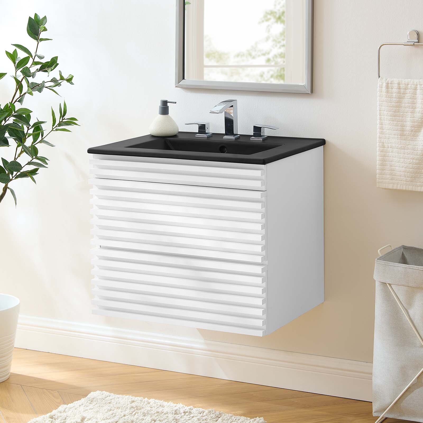 Modway Render 24″ Wall-Mount Bathroom Vanity in White Black