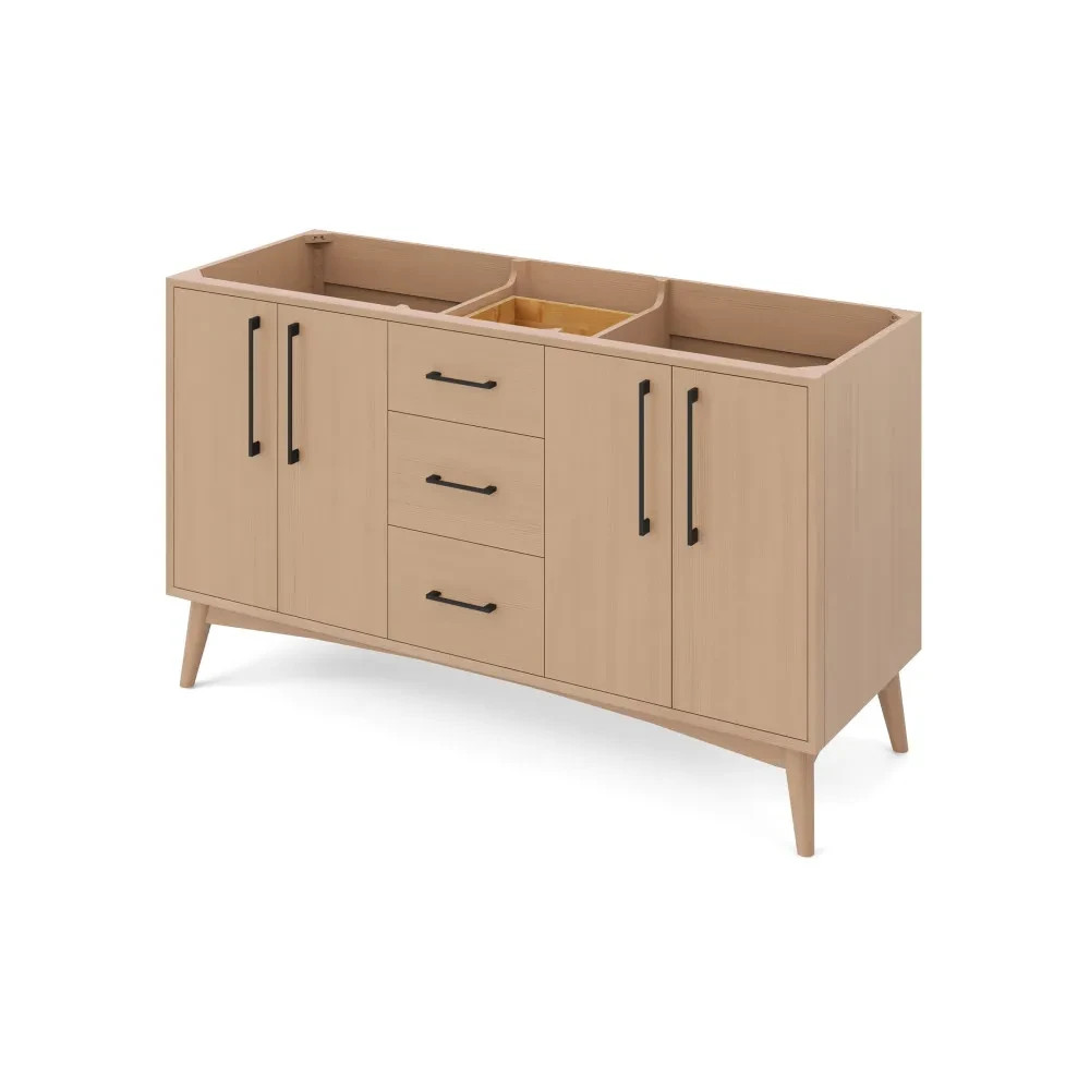 60″ Dashwood Natural Oak Double Bowl Bathroom Vanity + Black Granite Countertop