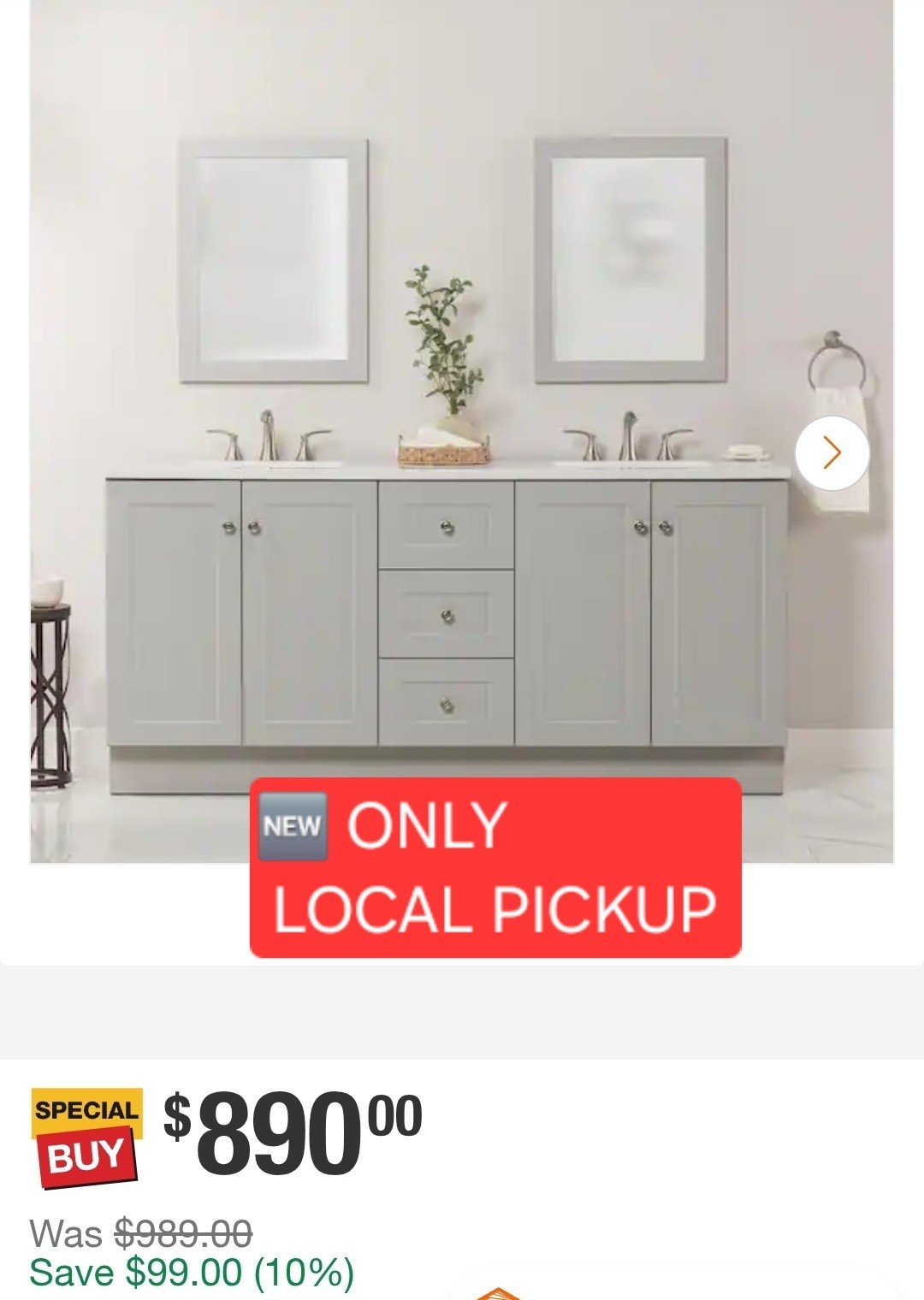 ✨️ Glacier Bay Bannister 73 in. Double Sink Pearl Gray Bath Vanity with Granite-