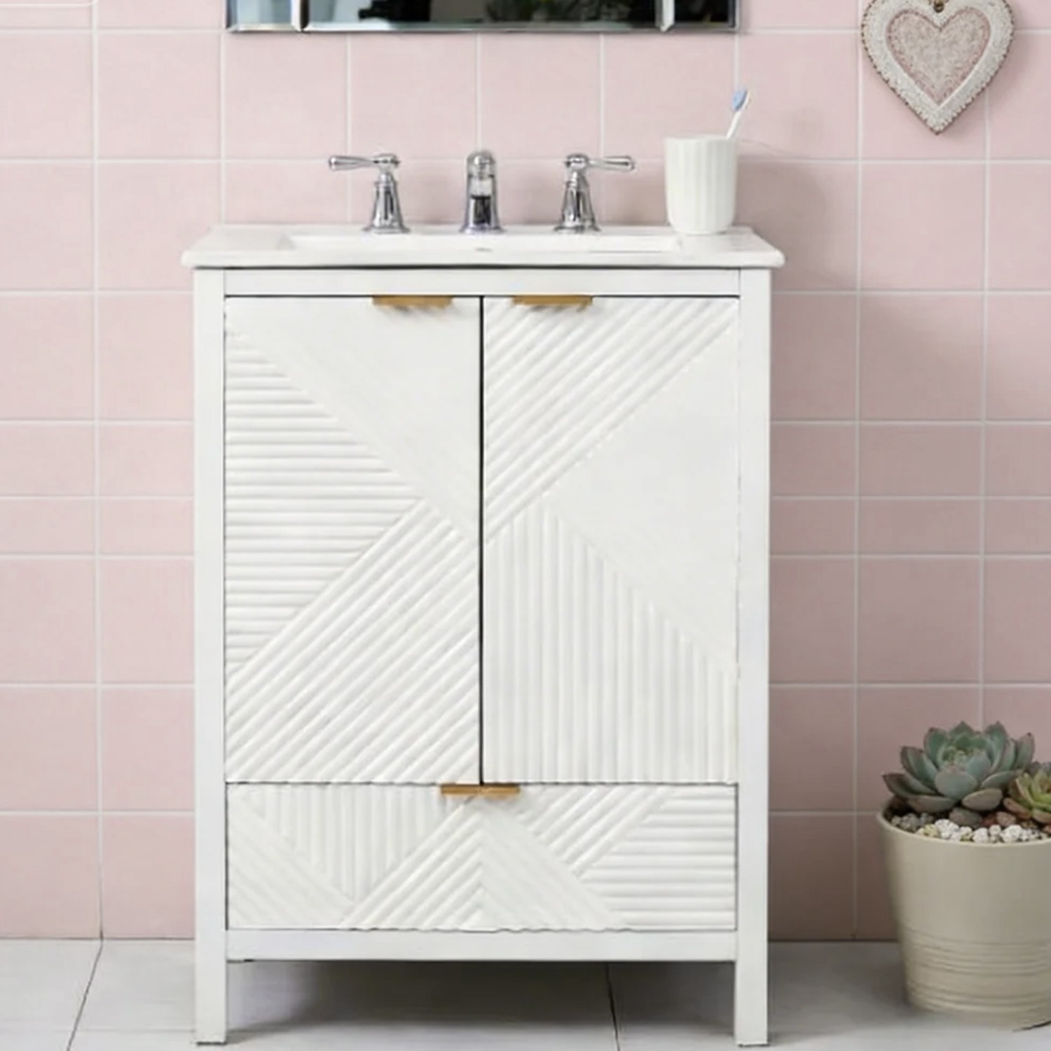 White Sturdy 24”Bathroom Vanity With Sink Wood Freestanding Bathroom Vanity