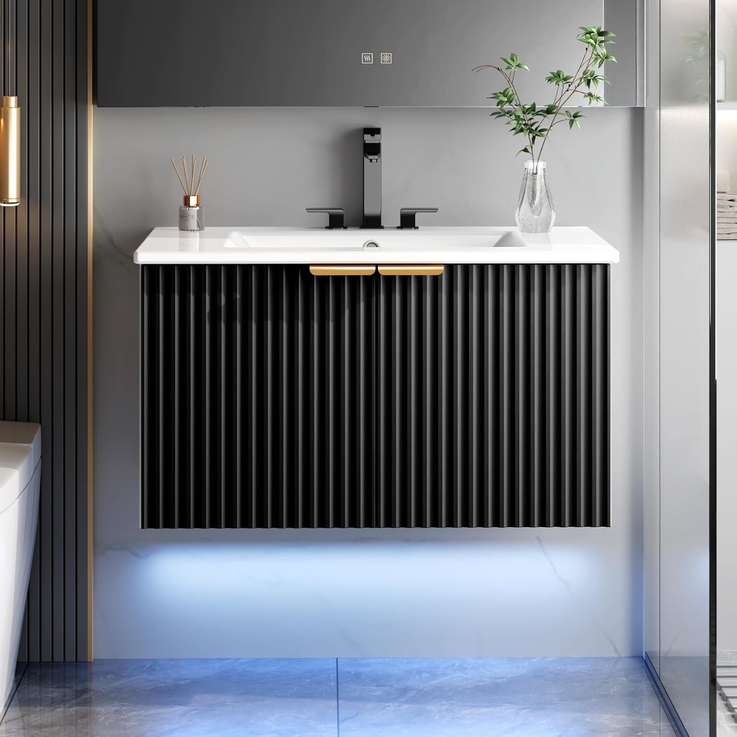 30″ Bathroom Vanity with Sink, Modern Wall Mounted Floating Vanity Cabinet,