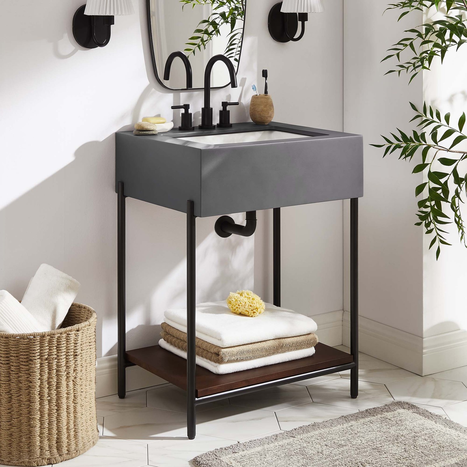 Etch 24″ Bathroom Vanity with Sink in Black White