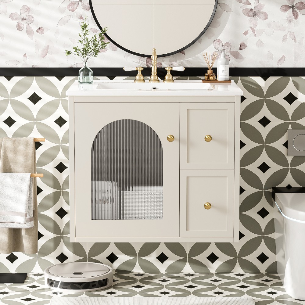 24″ Bathroom Vanity Set Wall Mounted for Small Space, Bathroom Cabinet