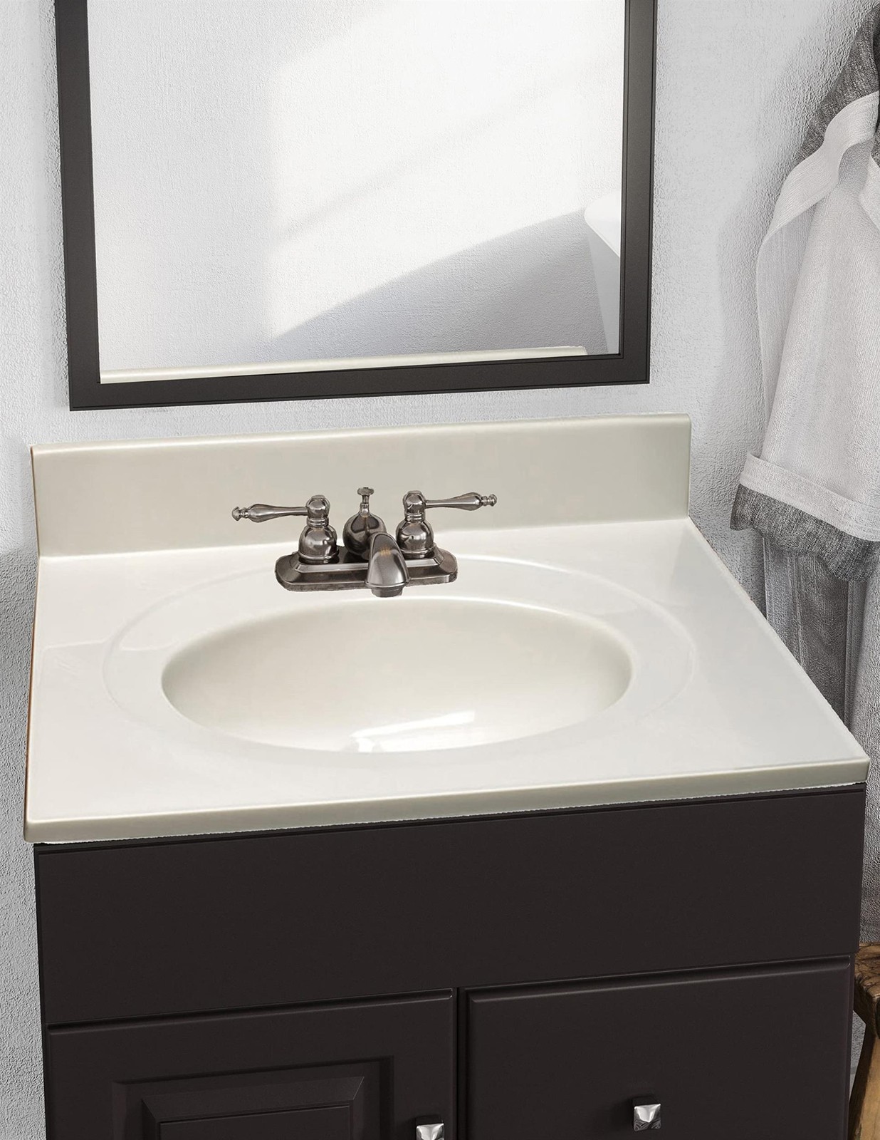 Cultured Marble Single Bowl Vanity Top Solid Ivory Swirl 25 in.