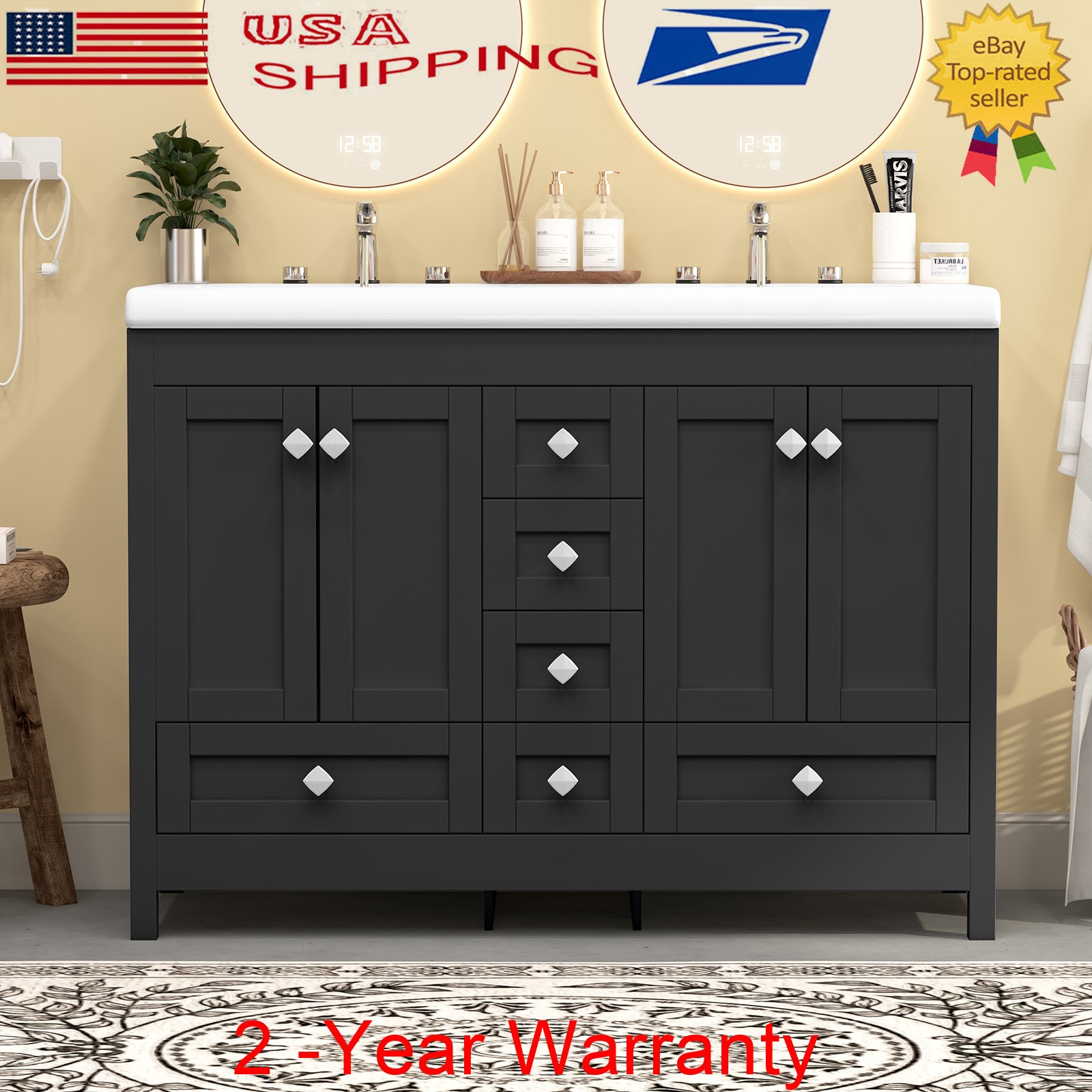 47.3″ Bathroom Vanity w/ Double Sink Bathroom Sink Cabinet Freestanding Storage